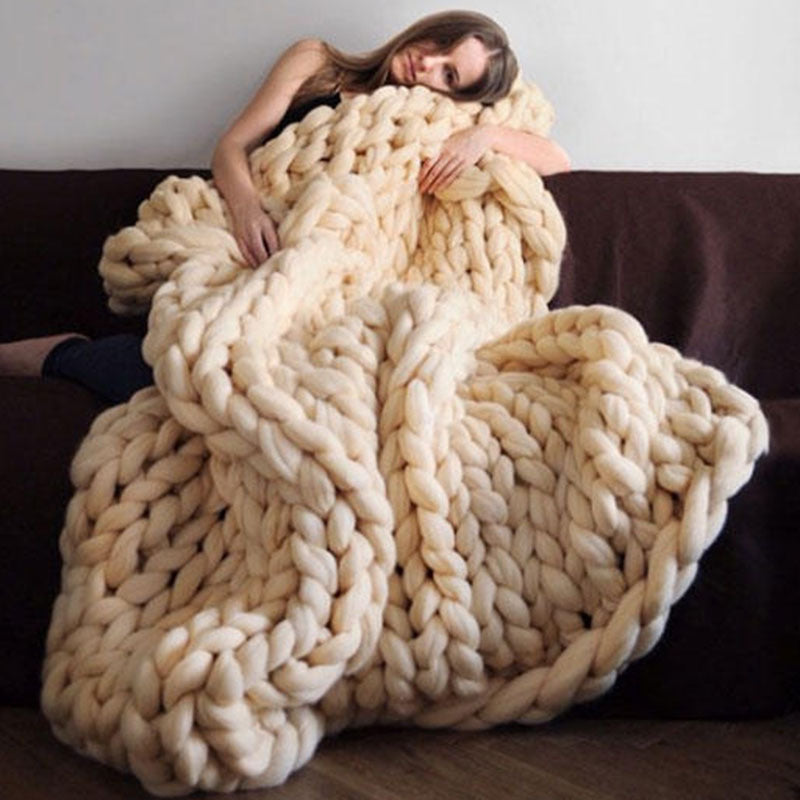 COZY COMFORTABLE WOVEN BLANKET Yarn Hand-Woven Blanket Knitted Wool blanket Soft Thick Yarn