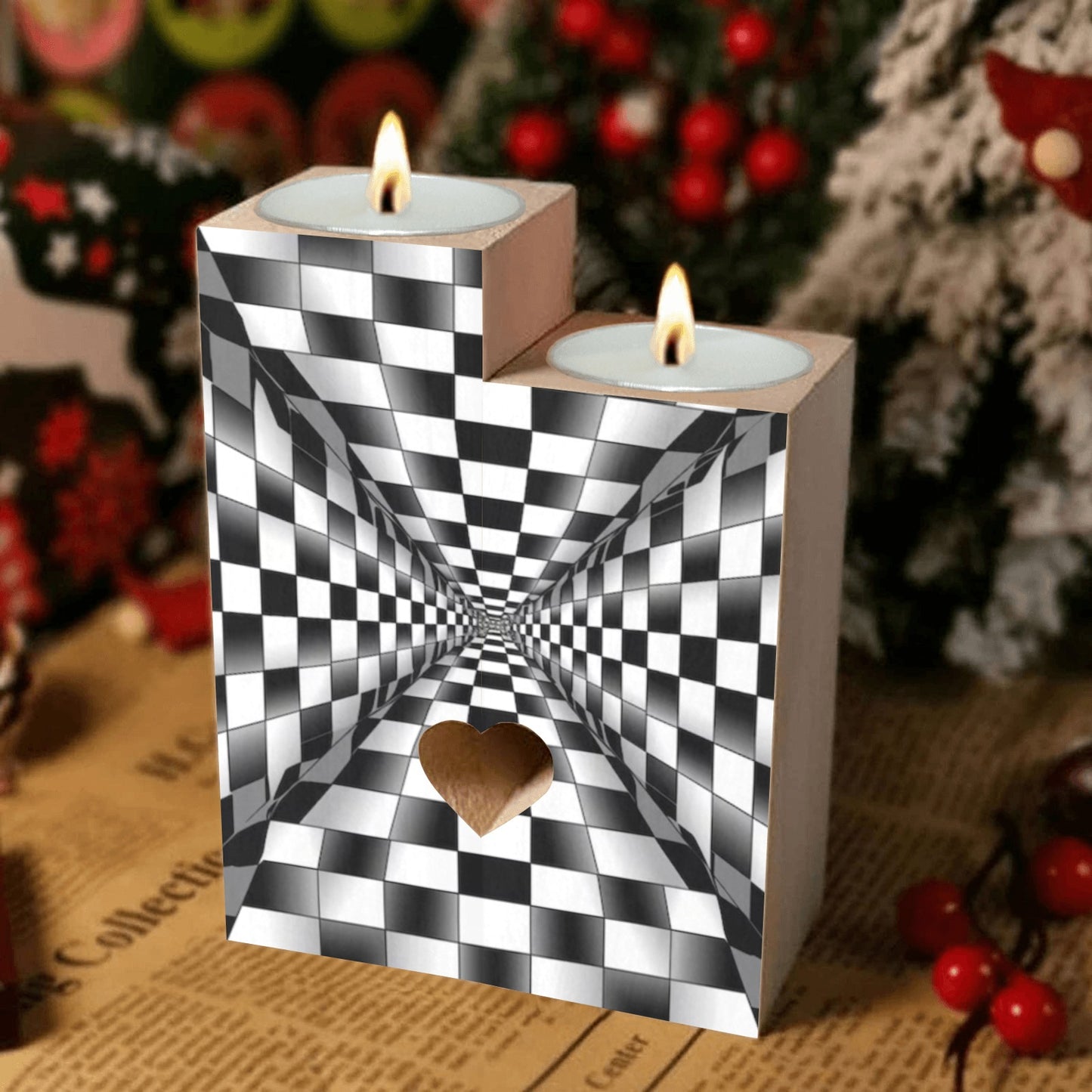 3DSQUAREDESIGNPICCANDLE HOLDER Wooden Candle Holder (Without Candle)