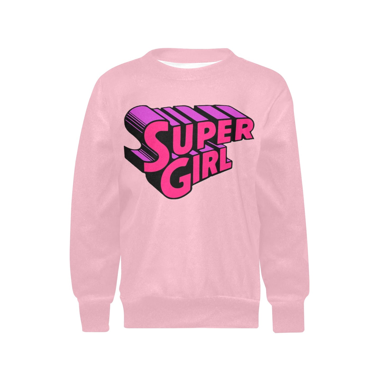 SUPER GIRL PRINT DESIGN YOUNG GIRL'S SWEATERS- Girls Super Girl Print Crew Neck Sweater
