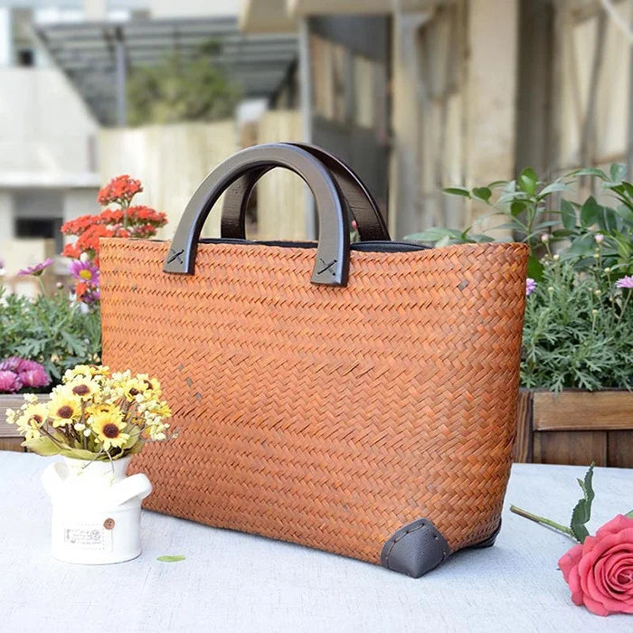 Custom Hand Made Large Summer Beach Women Weaving Woven Rattan Straw Shoulder Tote Bag Handbag With Inner Pouch for Lady