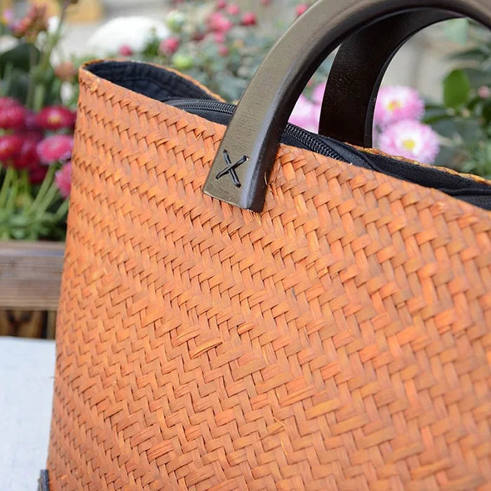 Custom Hand Made Large Summer Beach Women Weaving Woven Rattan Straw Shoulder Tote Bag Handbag With Inner Pouch for Lady