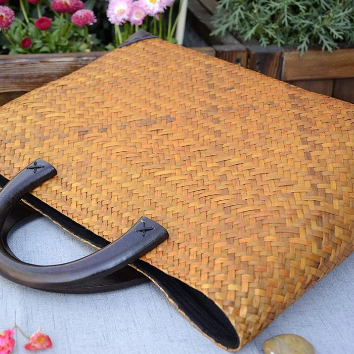 Custom Hand Made Large Summer Beach Women Weaving Woven Rattan Straw Shoulder Tote Bag Handbag With Inner Pouch for Lady