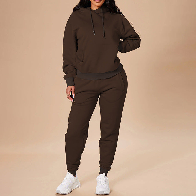 New Women's Solid Color Hooded Sweatshirt Fashionable Casual Pants Autumn And Winter Suit