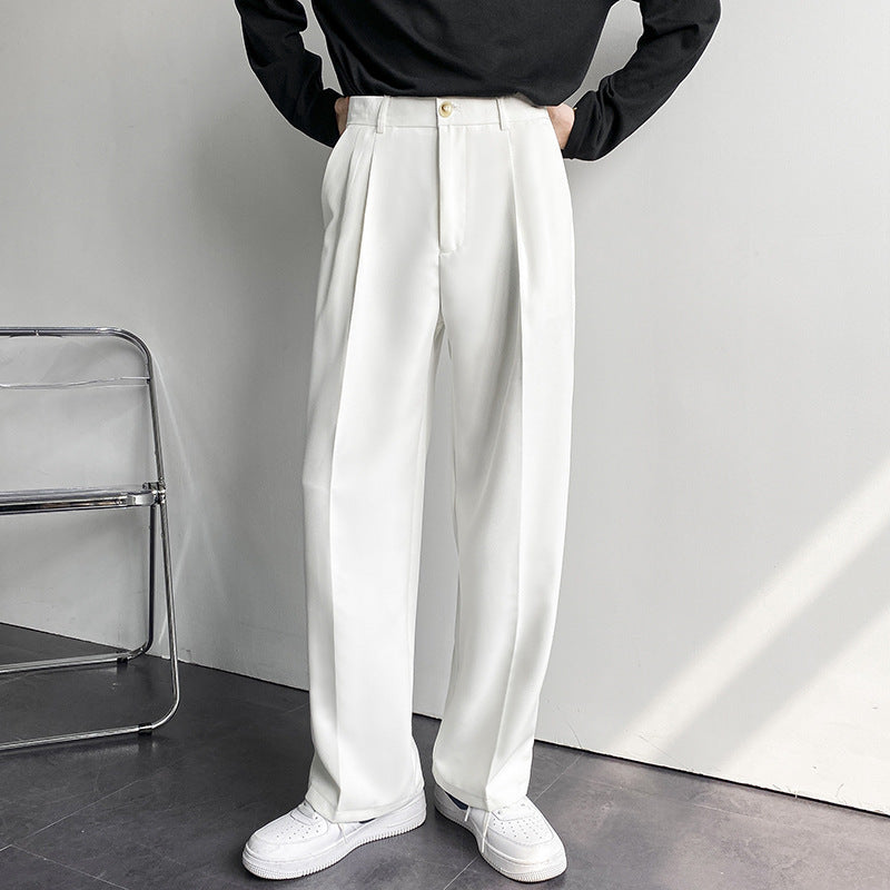 Spring And Autumn Korean Internet Celebrity Straight Suit Pants Men's Loose Korean Style Casual White Wide Leg Pants Floor Trousers