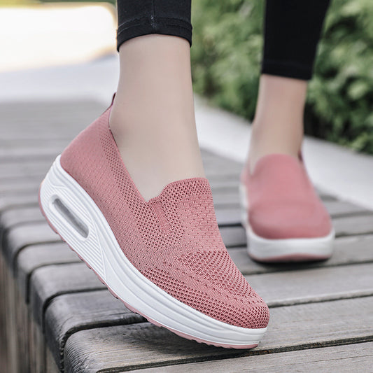 Womens Shoes Solid Color Breathable Fly-knit Shoes Slip-on Womens Sports Shoes Socks Cross-border Casual Shoes For Women