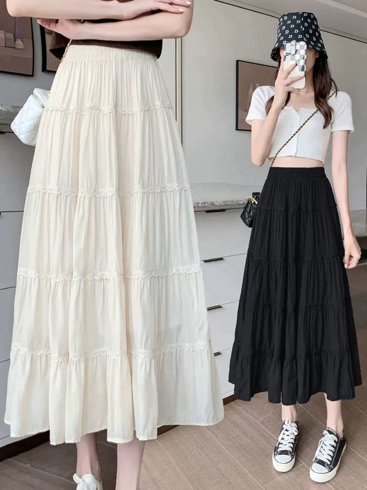 NEW FASHION STYLE -Women's Cake Skirt Skirt For Women Summer Mid-length Pleated Umbrella Skirt Slimming High Waist A-line Long Skirt