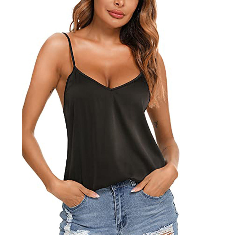 Women's European And American Sexy Solid Color Top Spring And Summer New V-neck Sleeveless Camisole For Women