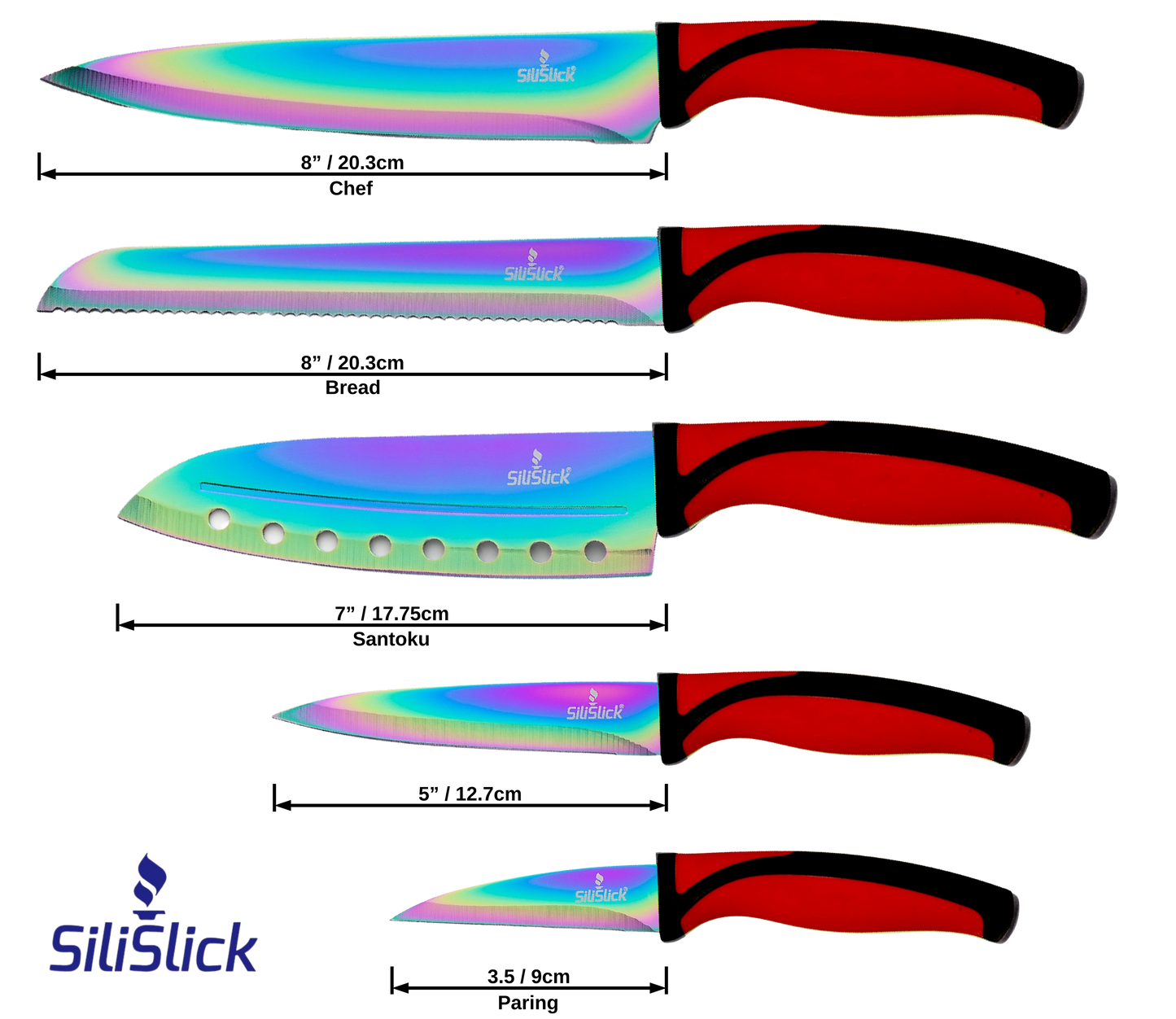 Kitchen Knife Set Kit | Red Handle & Black Magnetic Rack