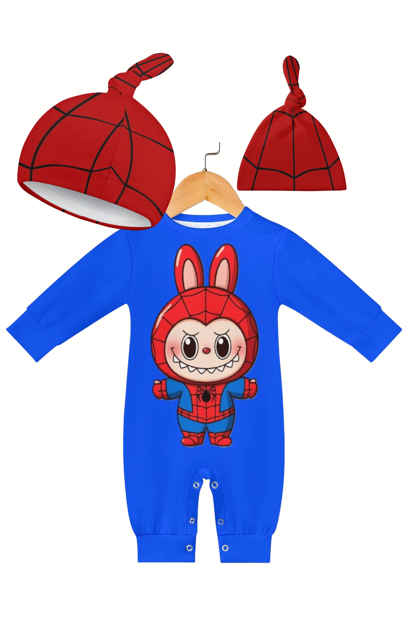 Spiderman Labubu Onesie Romper Blue with Hat