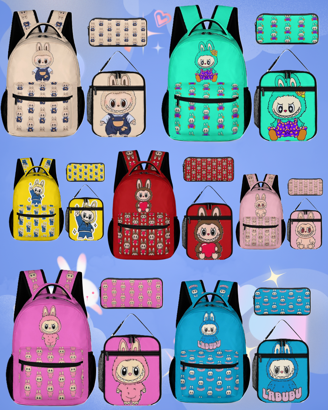 Cutest Exclusive Labubu Backpack Bundles, Three piece set combination - 10 different options to choose from!
