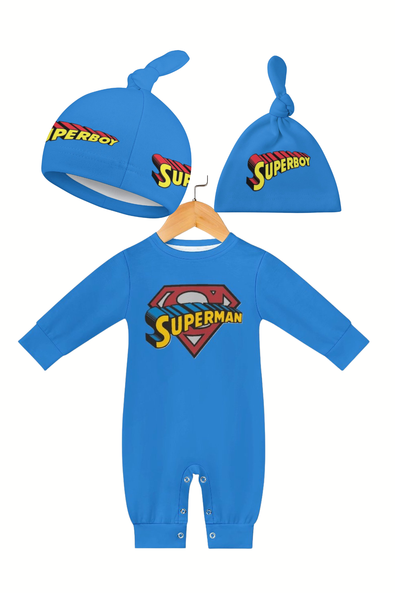 Baby Superman Long Sleeve Onesie Romper with Hat