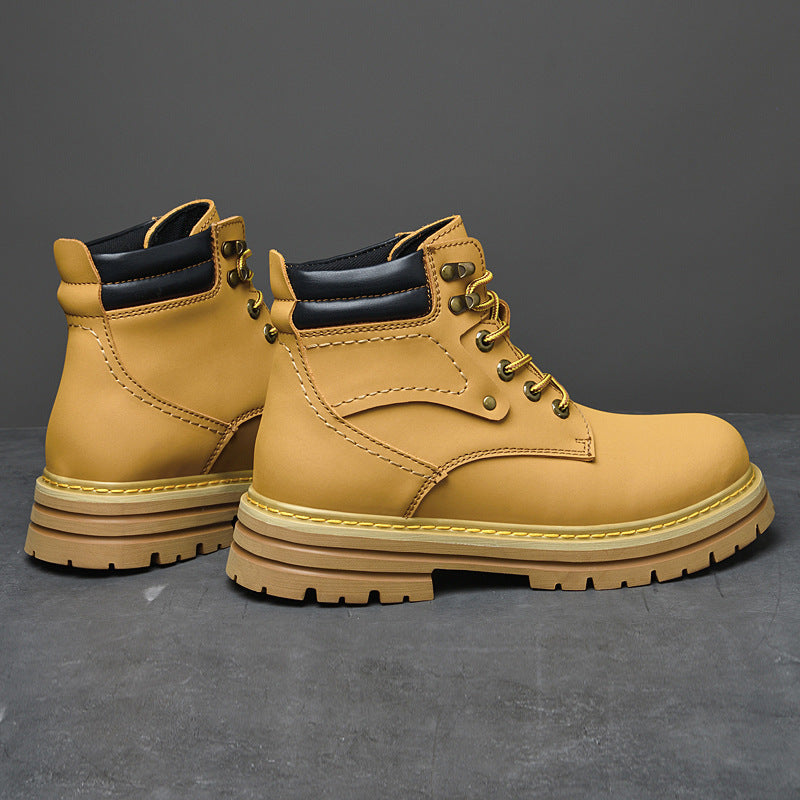 Men's Spring High help work boots British style men with velvet cotton shoes platform anti-leather shoes