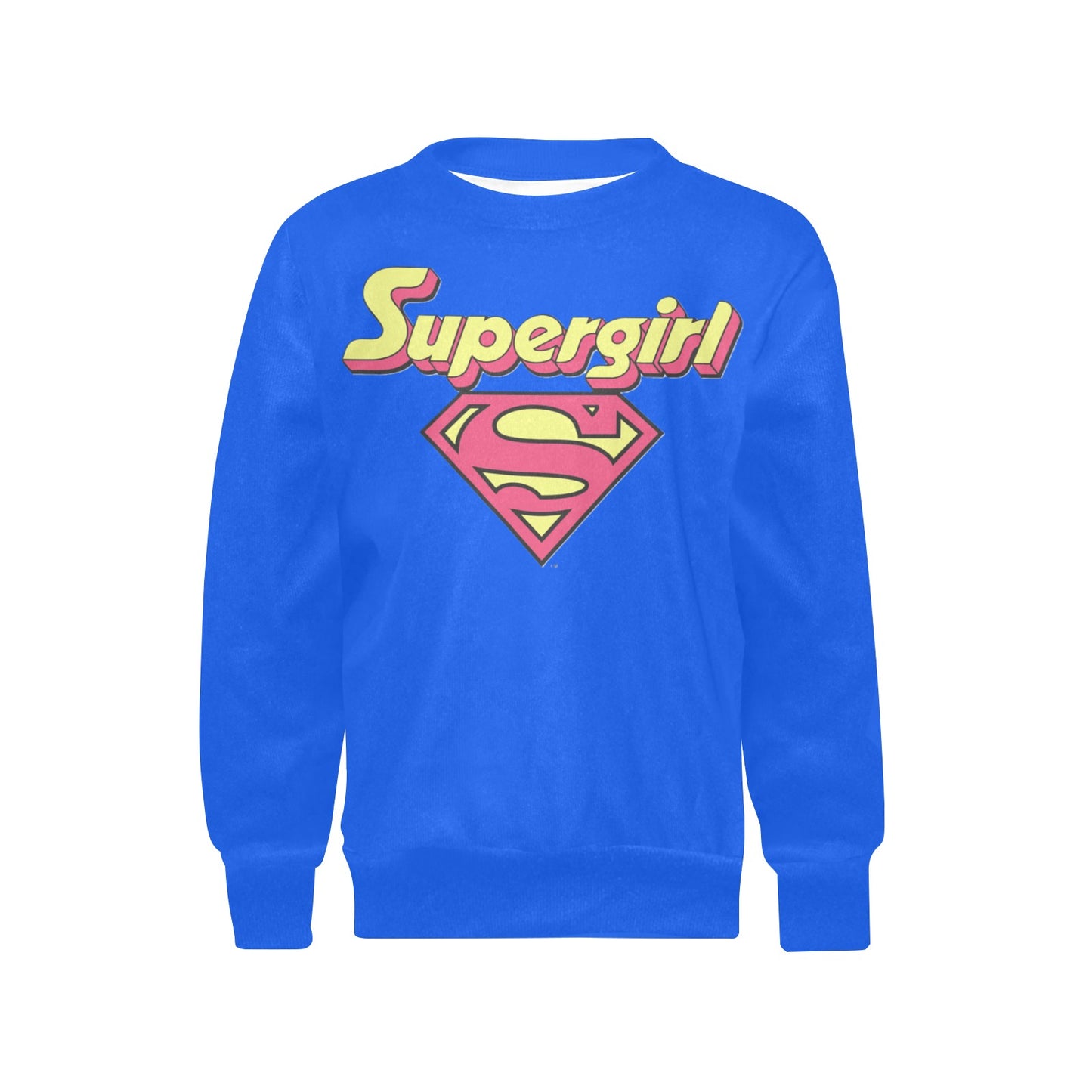 SUPER GIRL PRINT DESIGN YOUNG GIRL'S SWEATERS- Girls Super Girl Print Crew Neck Sweater