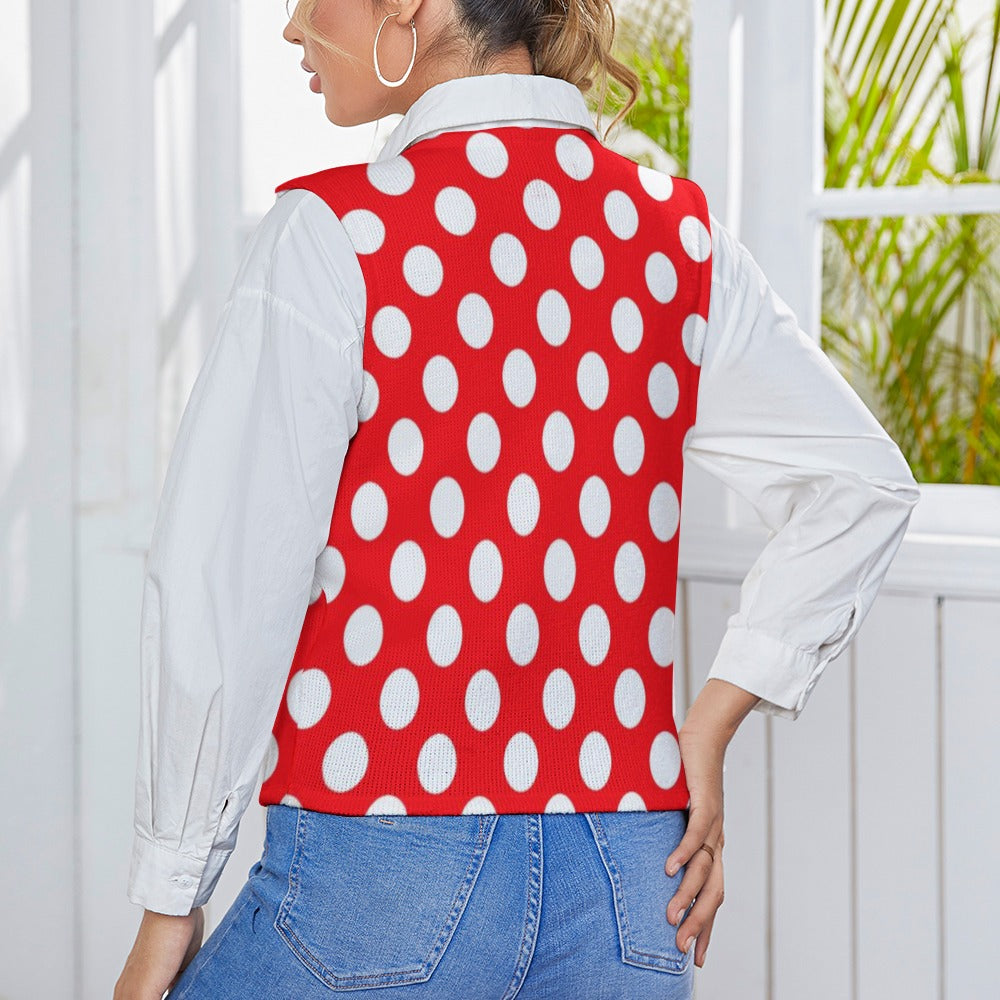 KSC's Exclusive Polka Dot Designs Women's Long Sleeve Button Knit Vest- 10 Options Inside