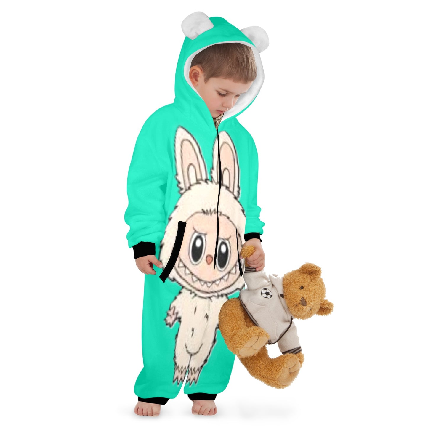 KSC's Exclusive Labubu Little Kids Unisex Onesie White Labubu Teal