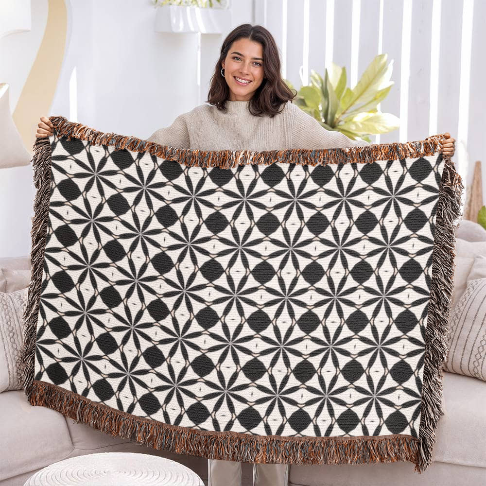 Black & White Custom Geometric Artwork Designer Heirloom Woven Blanket