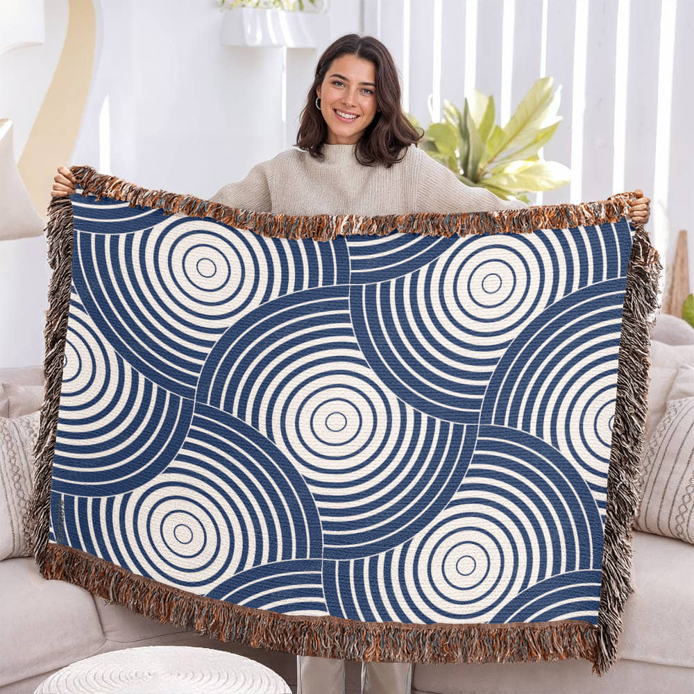 Blue Spiral Heirloom Woven Blanket