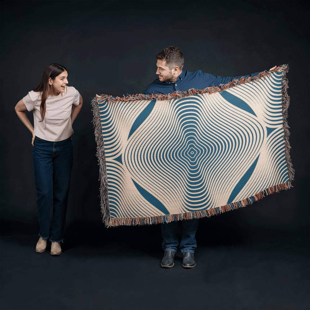 Custom Designer Blue Hypnotic Heirloom Artwork Woven Blanket