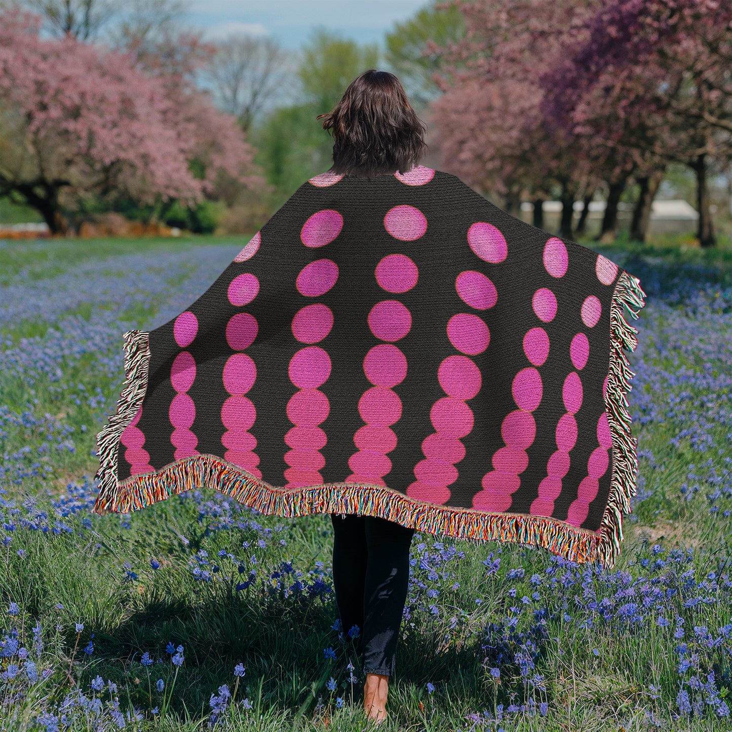 Custom Designer Pink Dot Links Heirloom Artwork Woven Blanket