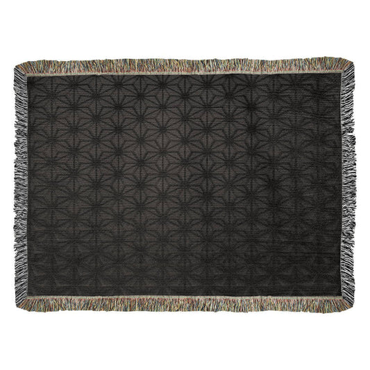 Custom Designer Black Flower Star Pattern Heirloom Artwork Woven Blanket