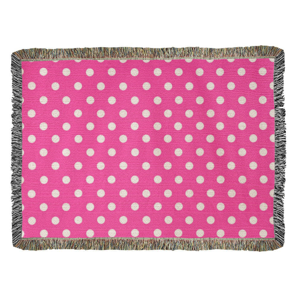 HOT ITEM- CUSTOM DESIGNER WHITE & PINK POLKA DOT LADY BUG HEIRLOOM ARTWORK WOVEN BLANKET