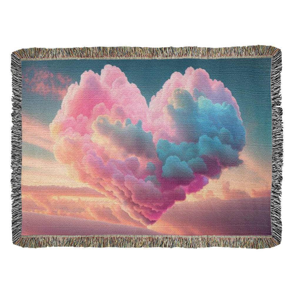 POPULAR - Cotton Candy Cloud Heart Design Heirloom Artwork Woven Blanket