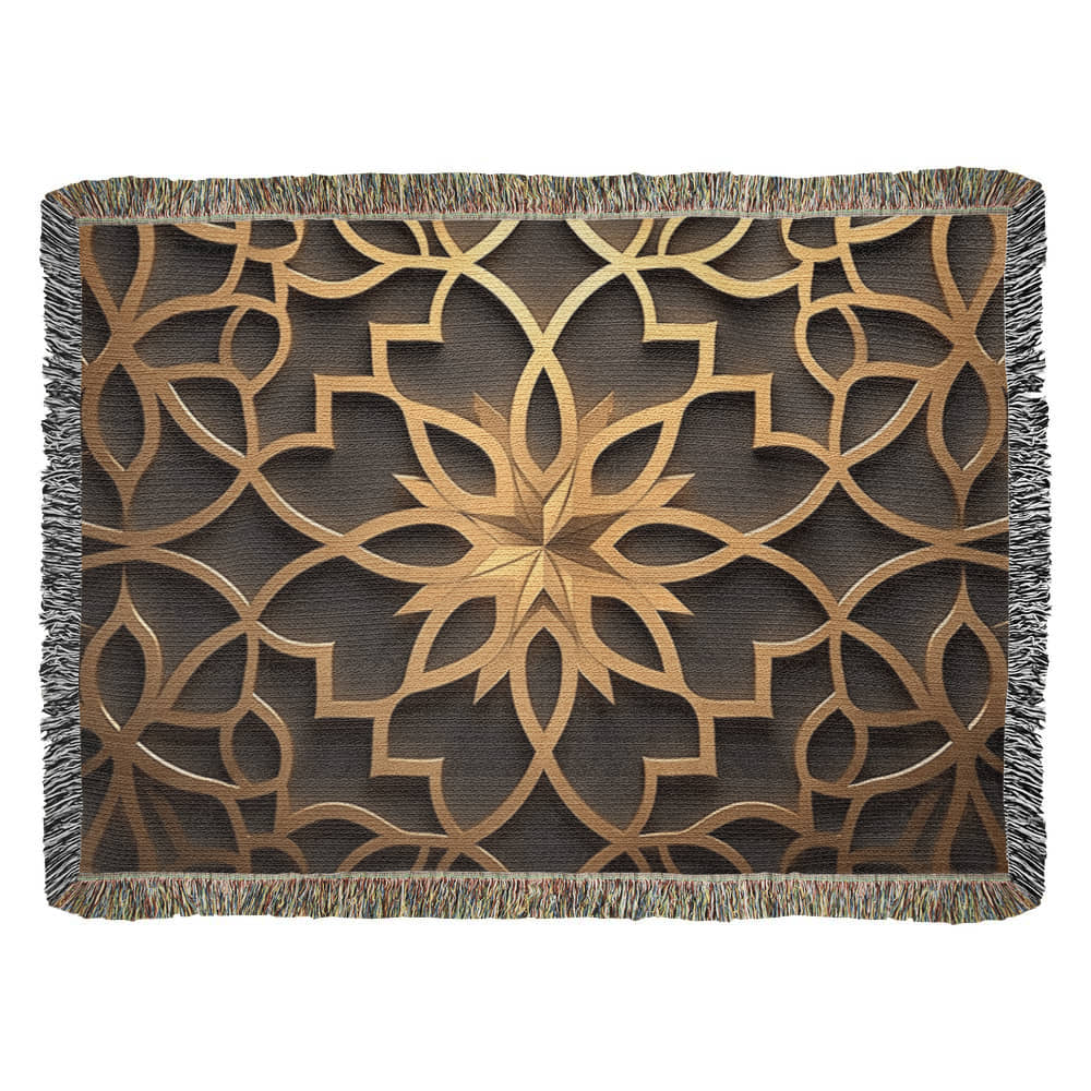 Custom Designer Star Flower Inlay Heirloom Artwork Woven Blanket