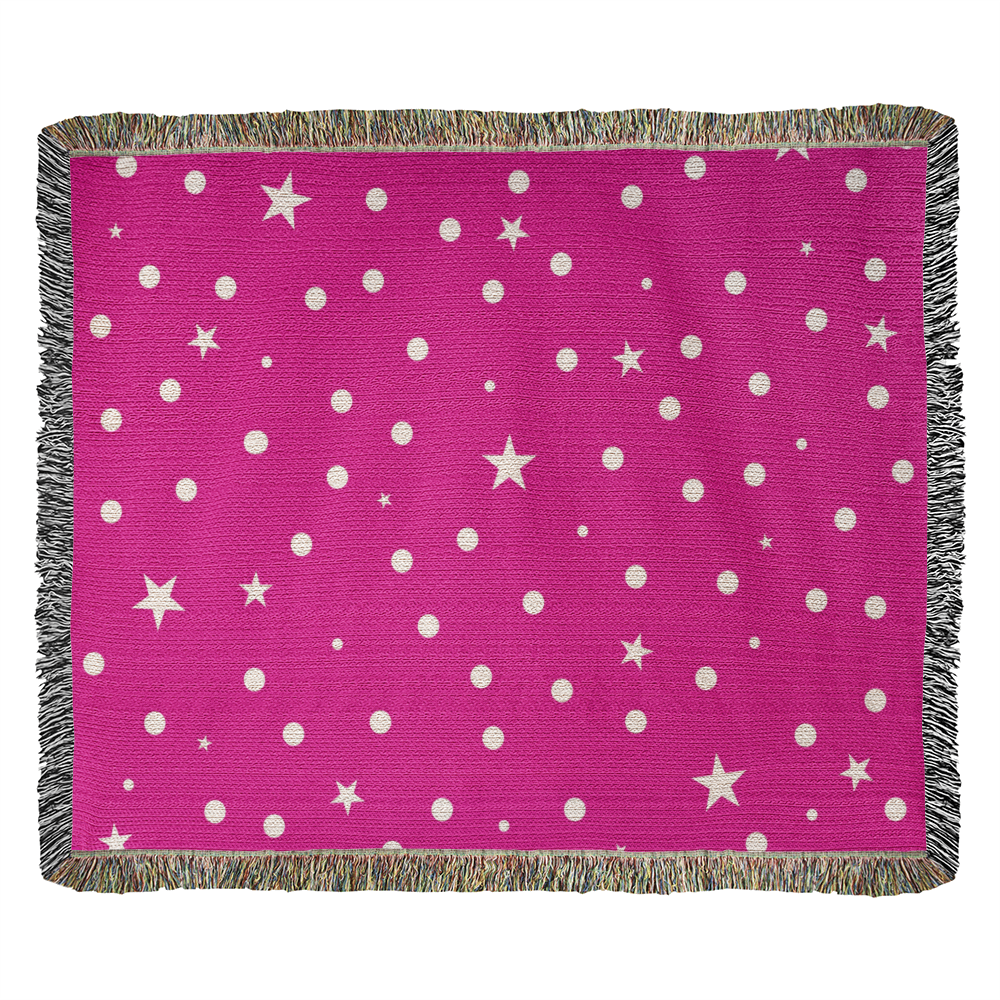 Custom Designer Pink Star Heirloom Artwork Woven Blanket