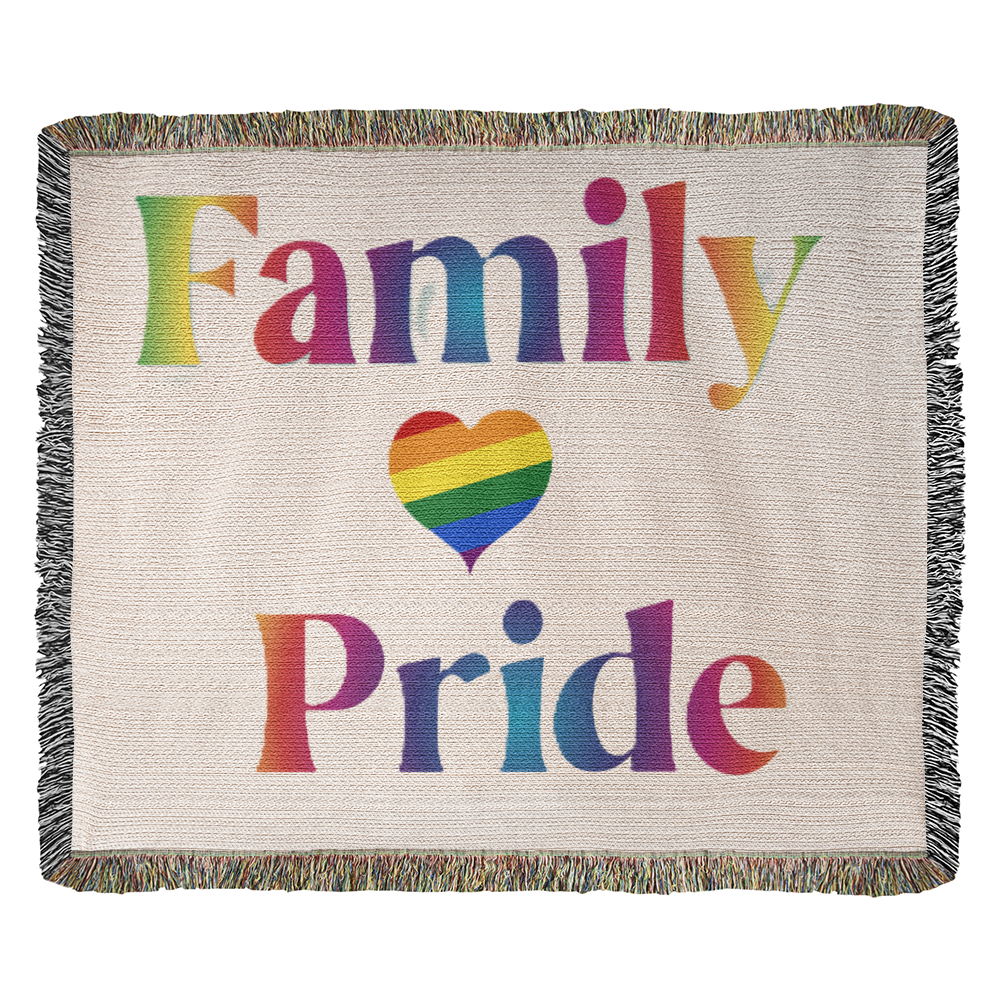 POPULAR DESIGN- Custom Designer Family Pride Rainbow Heart Heirloom Artwork Woven Blanket