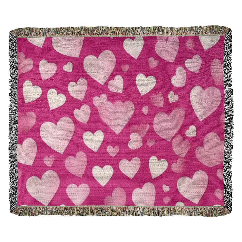 Custom Designer Pink Heart Heirloom Artwork Woven Blanket