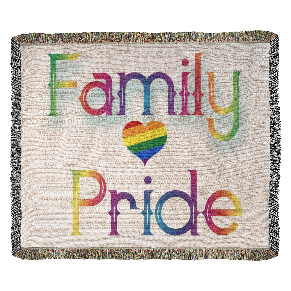 POPULAR DESIGN- Custom Designer Family Pride Rainbow Heart Heirloom Woven Blanket