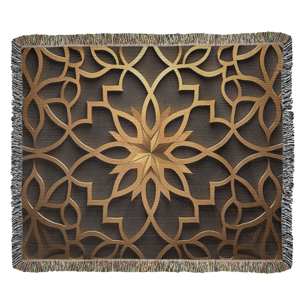 Custom Designer Star Flower Inlay Heirloom Artwork Woven Blanket