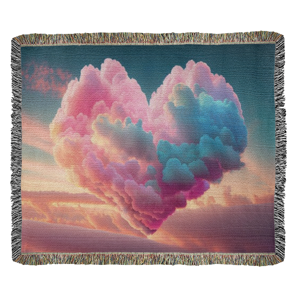 POPULAR - Cotton Candy Cloud Heart Design Heirloom Artwork Woven Blanket