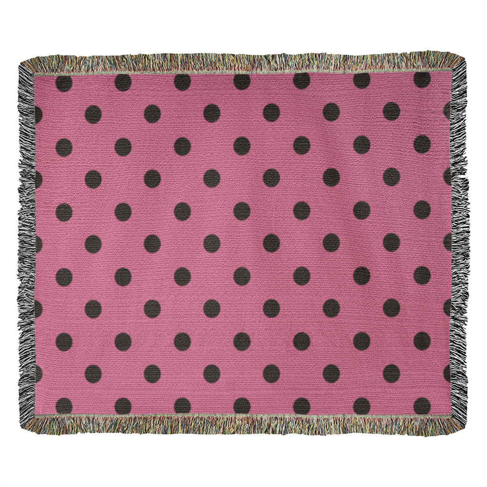 Custom Designer Pink & Black Polka Dot Heirloom Artwork Woven Blanket