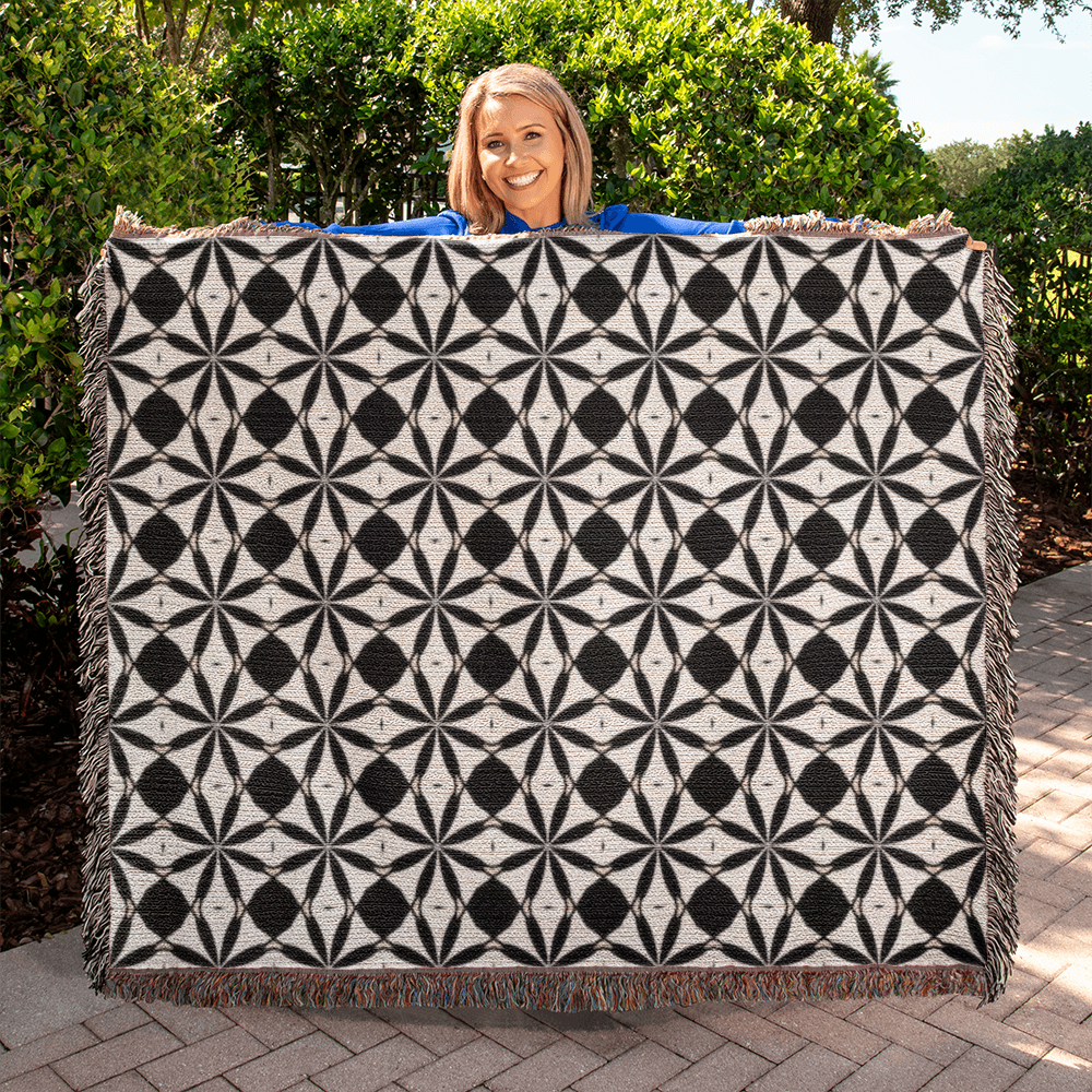 Black & White Custom Geometric Artwork Designer Heirloom Woven Blanket