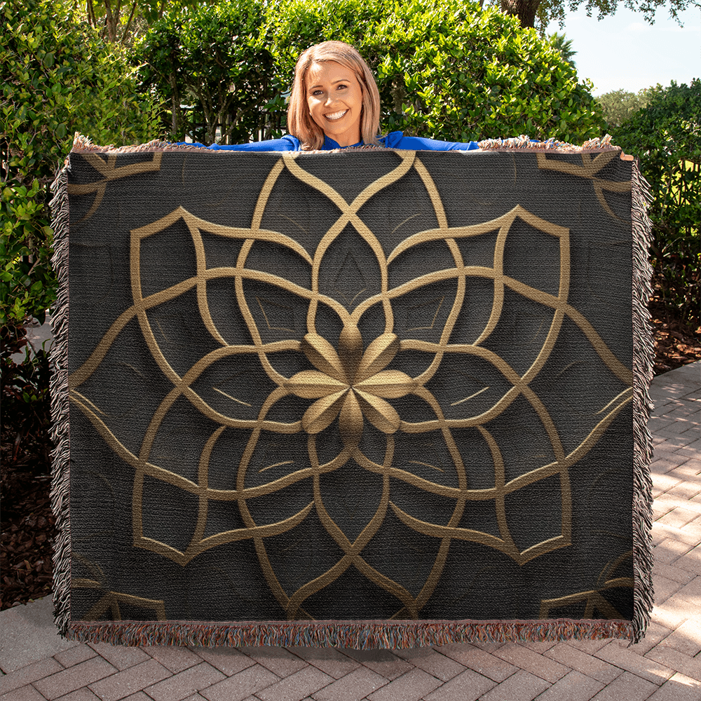 Custom Designer Flower Inlay Pattern Heirloom Artwork Woven Blanket