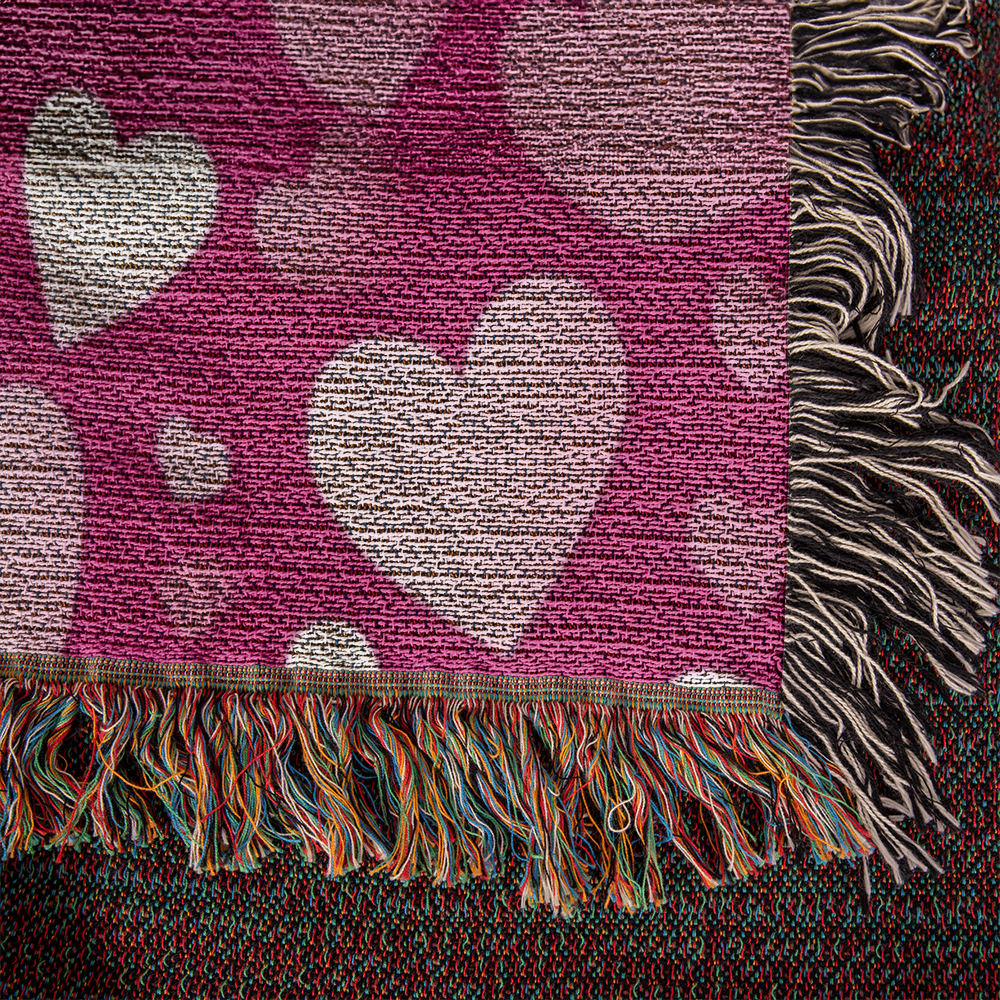 Custom Designer Pink Heart Heirloom Artwork Woven Blanket