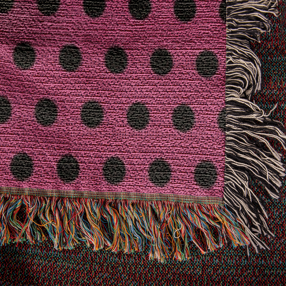 TRENDING -CUSTOM DESIGNER LADY BUG BLACK POLKA DOT PINK HEIRLOOM ARTWORK WOVEN BLANKET