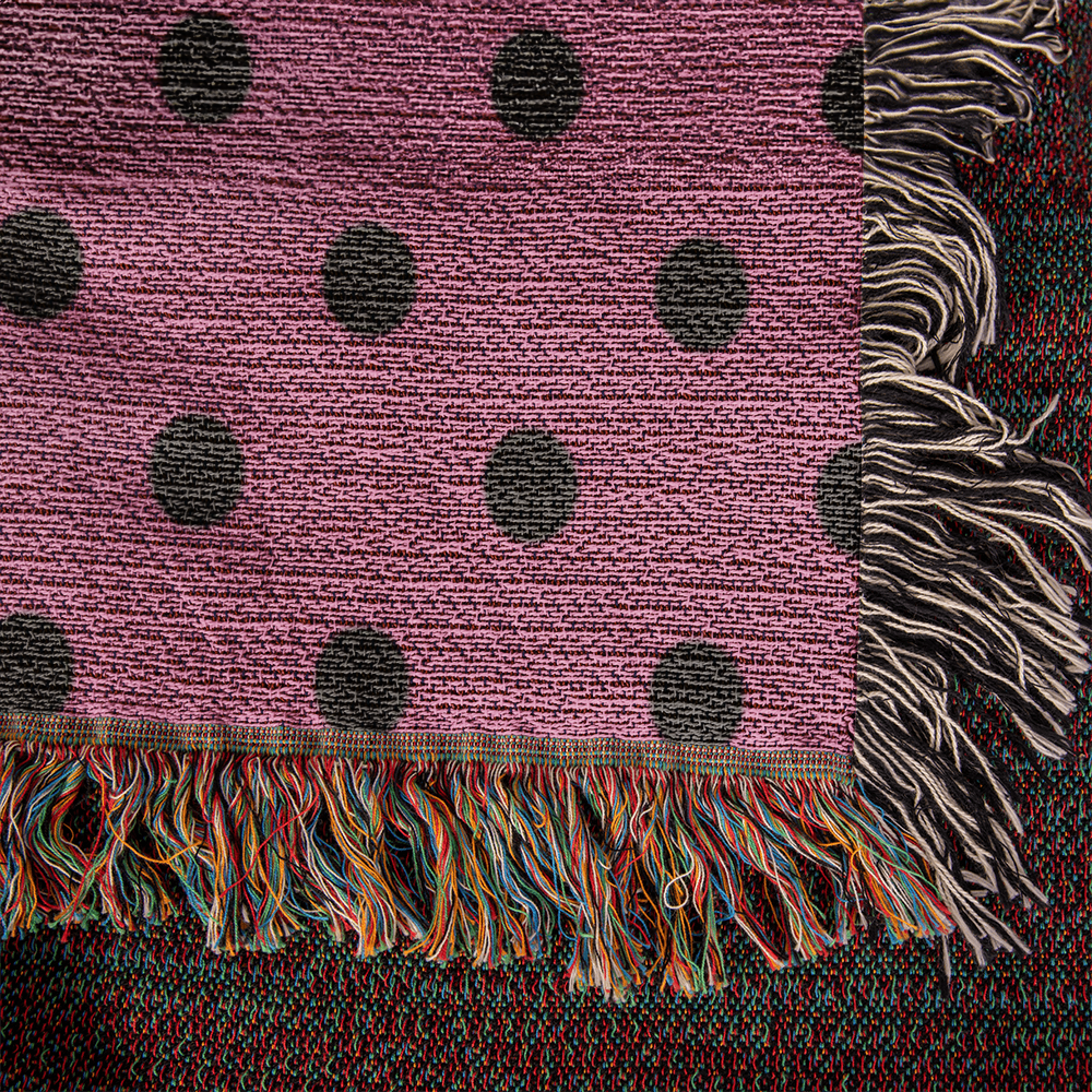 Custom Designer Pink & Black Polka Dot Heirloom Artwork Woven Blanket