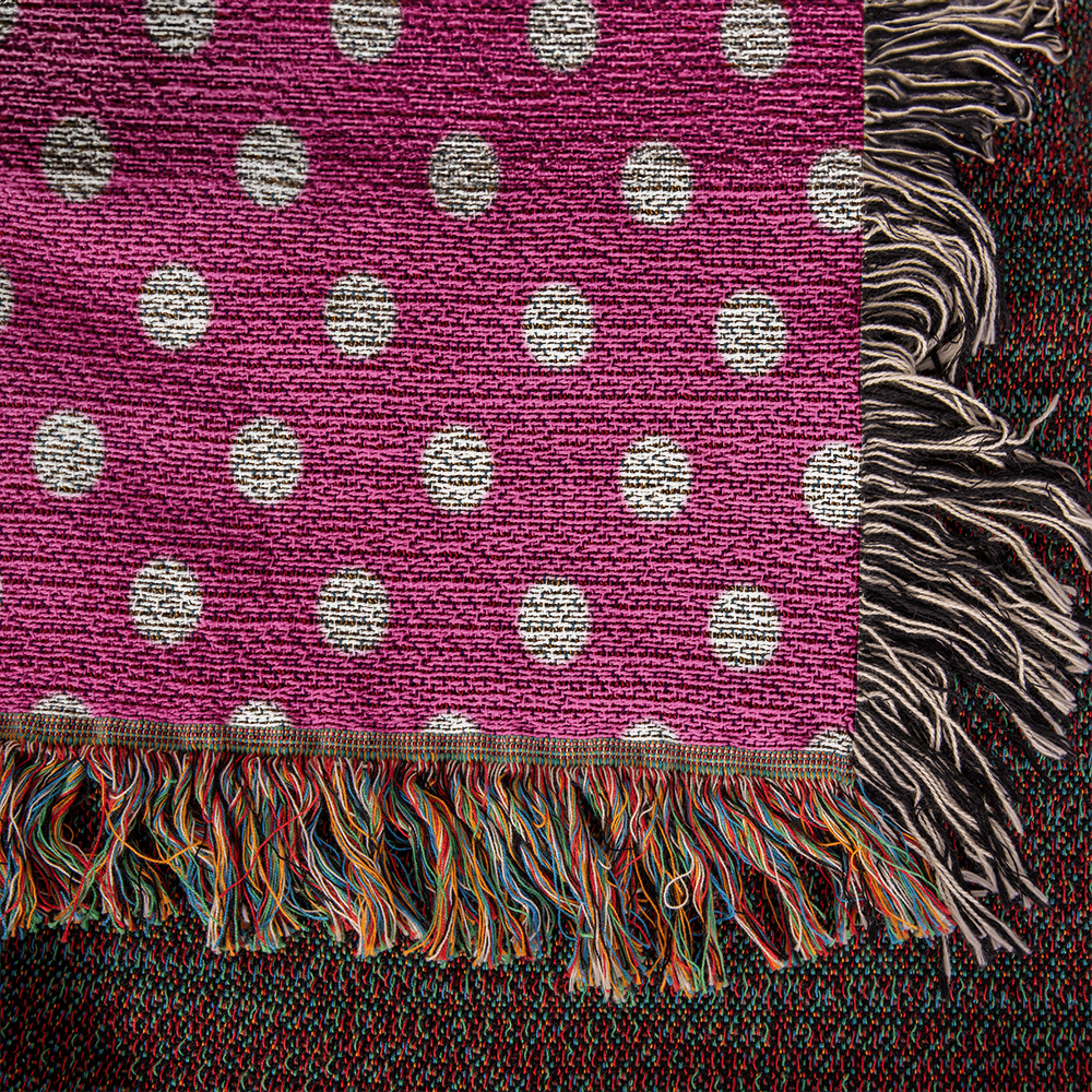 HOT ITEM- CUSTOM DESIGNER WHITE & PINK POLKA DOT LADY BUG HEIRLOOM ARTWORK WOVEN BLANKET