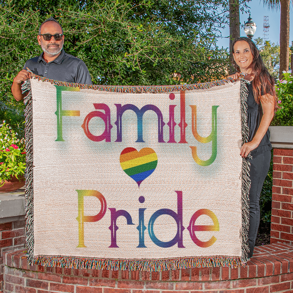 POPULAR DESIGN- Custom Designer Family Pride Rainbow Heart Heirloom Woven Blanket