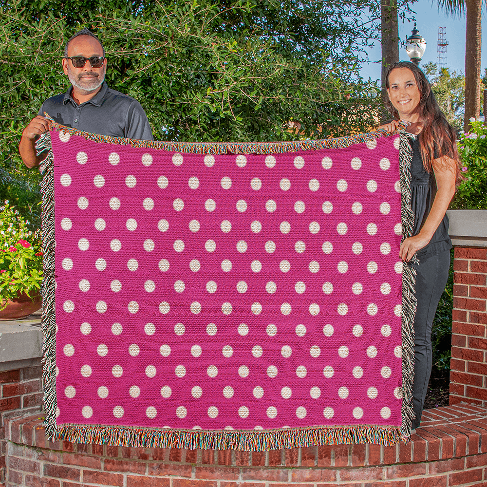 HOT ITEM- CUSTOM DESIGNER WHITE & PINK POLKA DOT LADY BUG HEIRLOOM ARTWORK WOVEN BLANKET