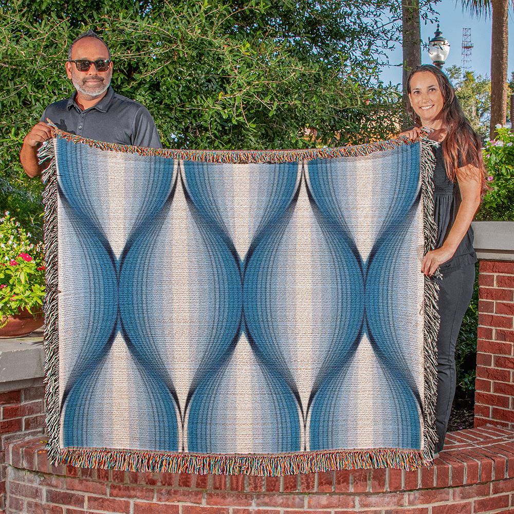 POPULAR DESIGN- Custom Designer Blue Bulb Bloom Heirloom Artwork Woven Blanket