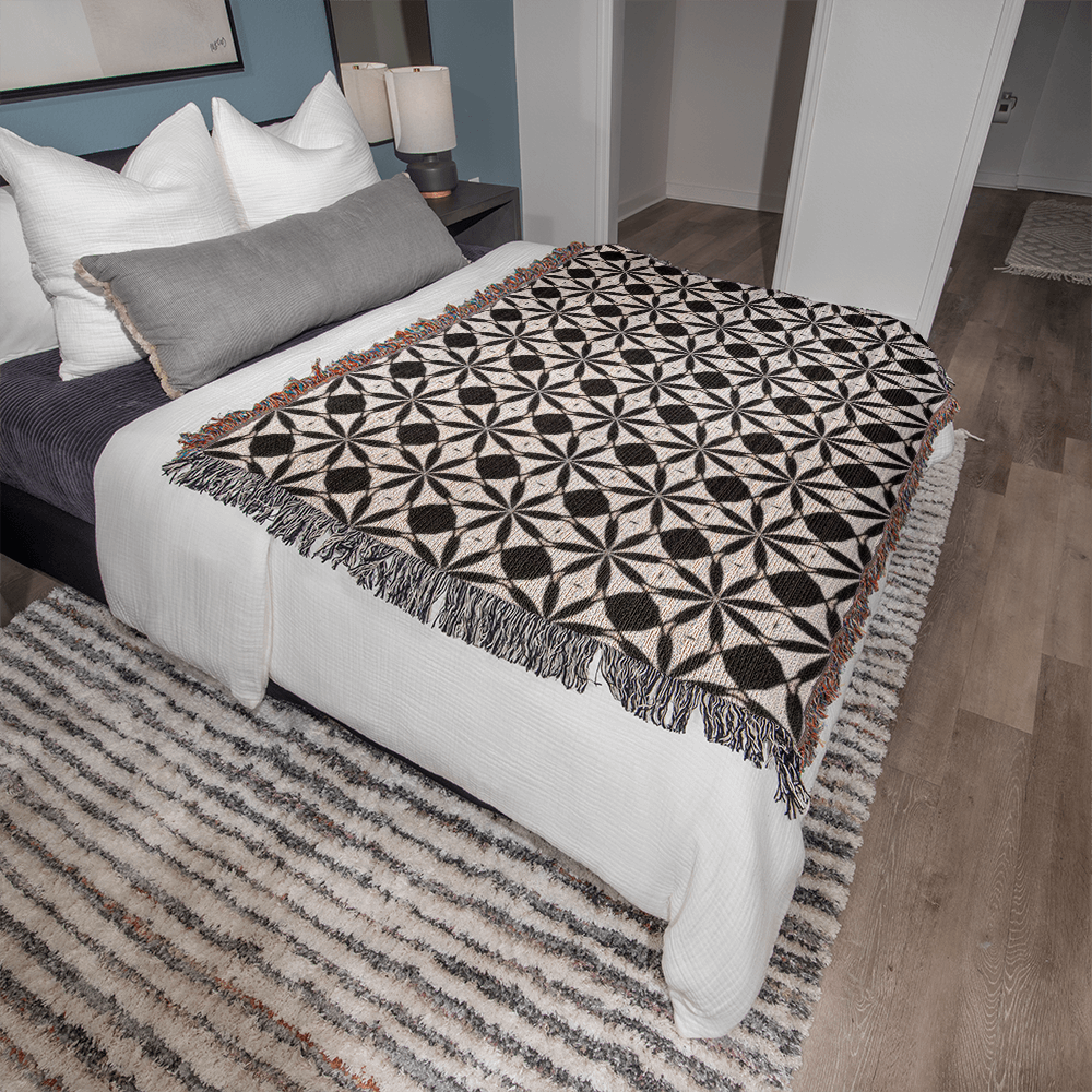 Black & White Custom Geometric Artwork Designer Heirloom Woven Blanket