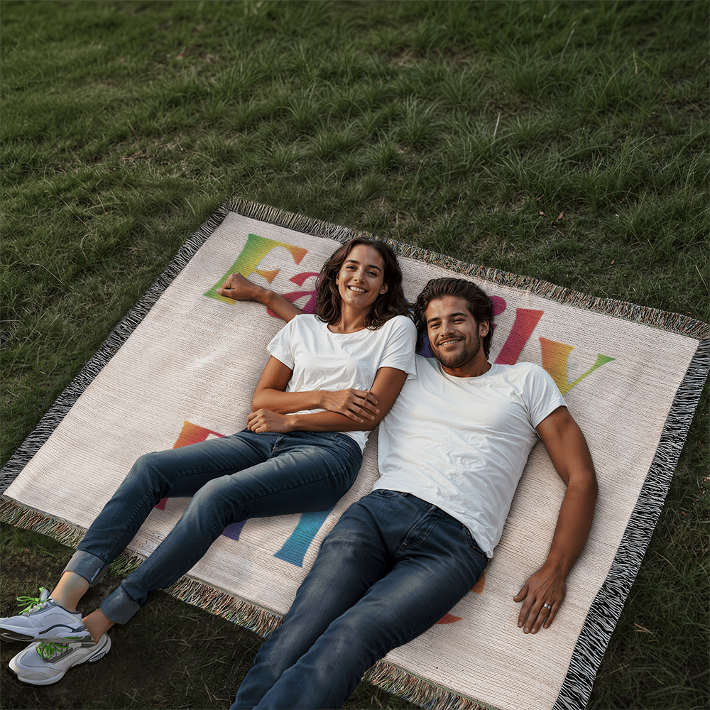 POPULAR DESIGN- Custom Designer Family Pride Rainbow Heart Heirloom Artwork Woven Blanket