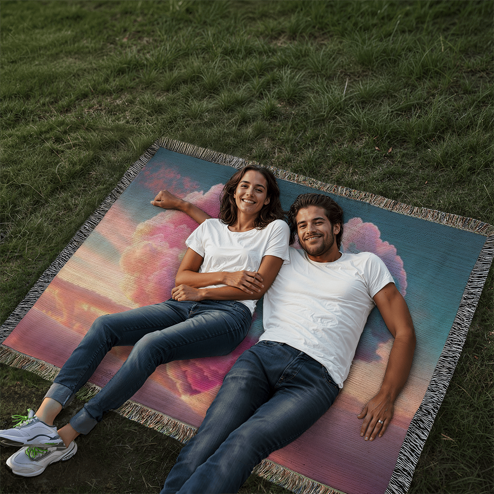 POPULAR - Cotton Candy Cloud Heart Design Heirloom Artwork Woven Blanket