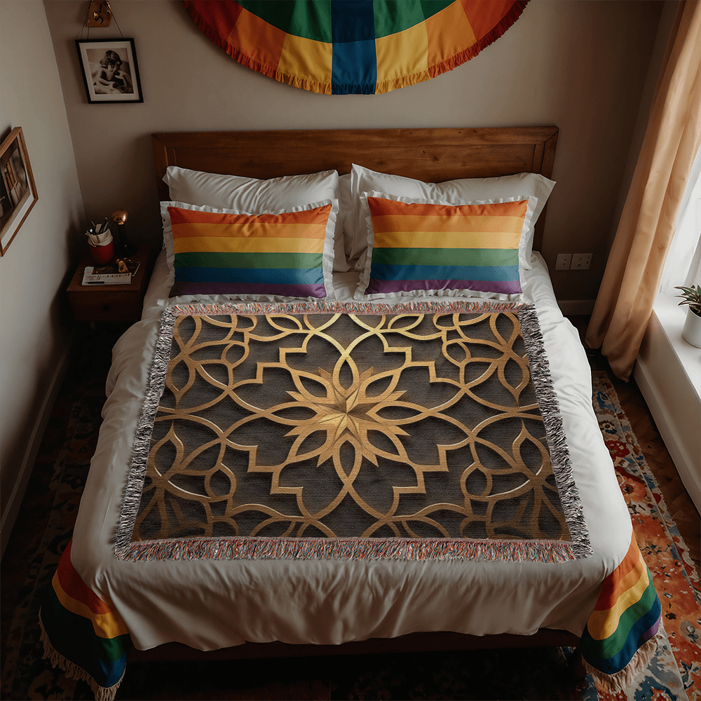 Custom Designer Star Flower Inlay Heirloom Artwork Woven Blanket