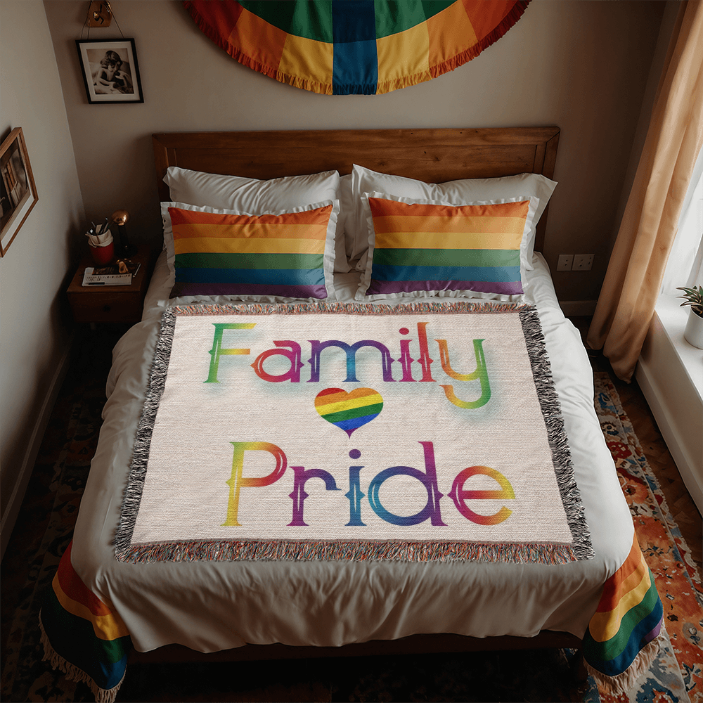 POPULAR DESIGN- Custom Designer Family Pride Rainbow Heart Heirloom Woven Blanket