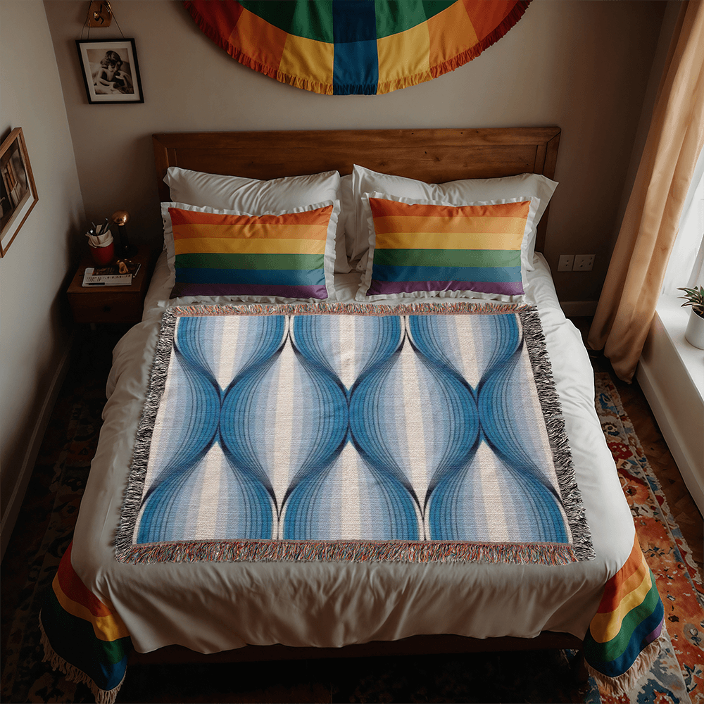 POPULAR DESIGN- Custom Designer Blue Bulb Bloom Heirloom Artwork Woven Blanket