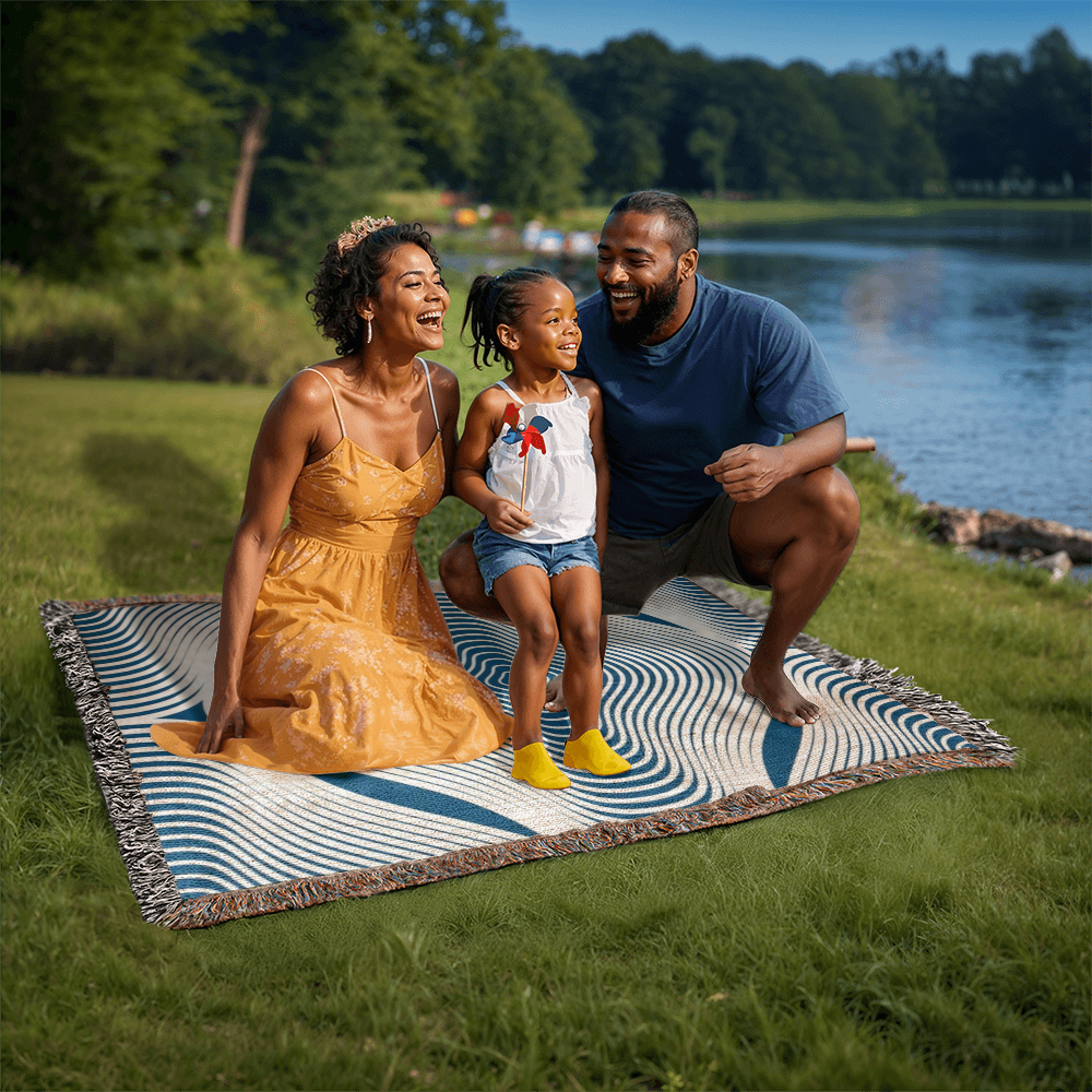 Custom Designer Blue Hypnotic Heirloom Artwork Woven Blanket